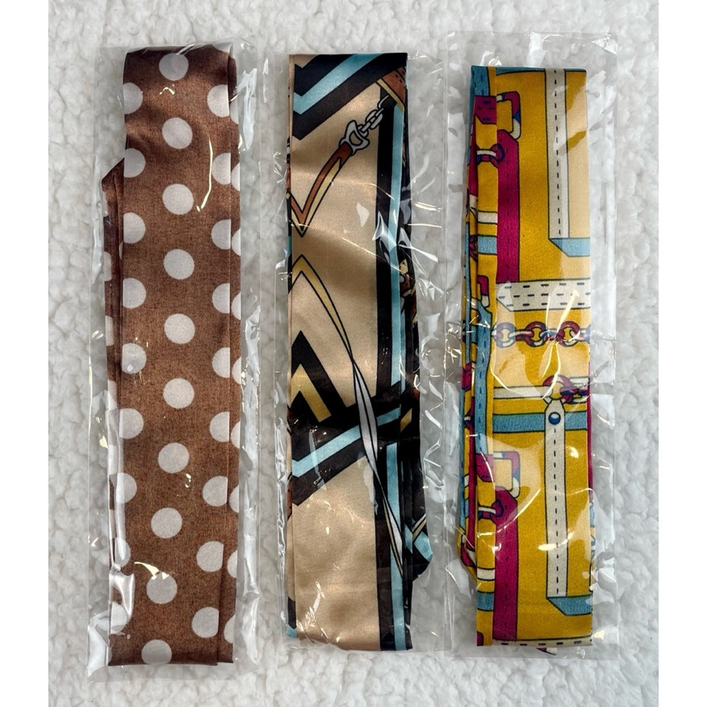 (NWOT) 3-Piece Multicolored Patterned Twilly Scarf Bundle - Picture 3 of 13